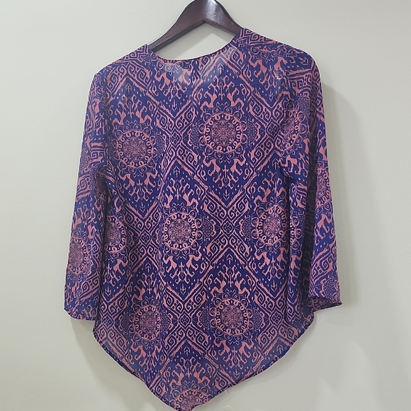 Banana Republic Purple and Pink Asymmetrical 3/4 Sleeve Blouse - Picture 10 of 10